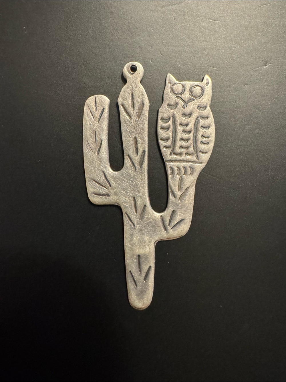 Vintage 925 Sterling Silver Owl Cactus Pendant Southwestern Figural Charm